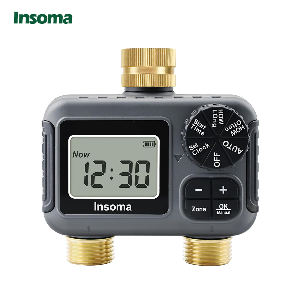 Timer Dual Outlet - ระบบรดน้ำอัจฉริยะแบบสองช่องจ่ายน้ำ ตั้งเวลาอัตโนมัติ พร้อมหัวฉีดและสายยางสำหรับสวนกลางแจ้ง